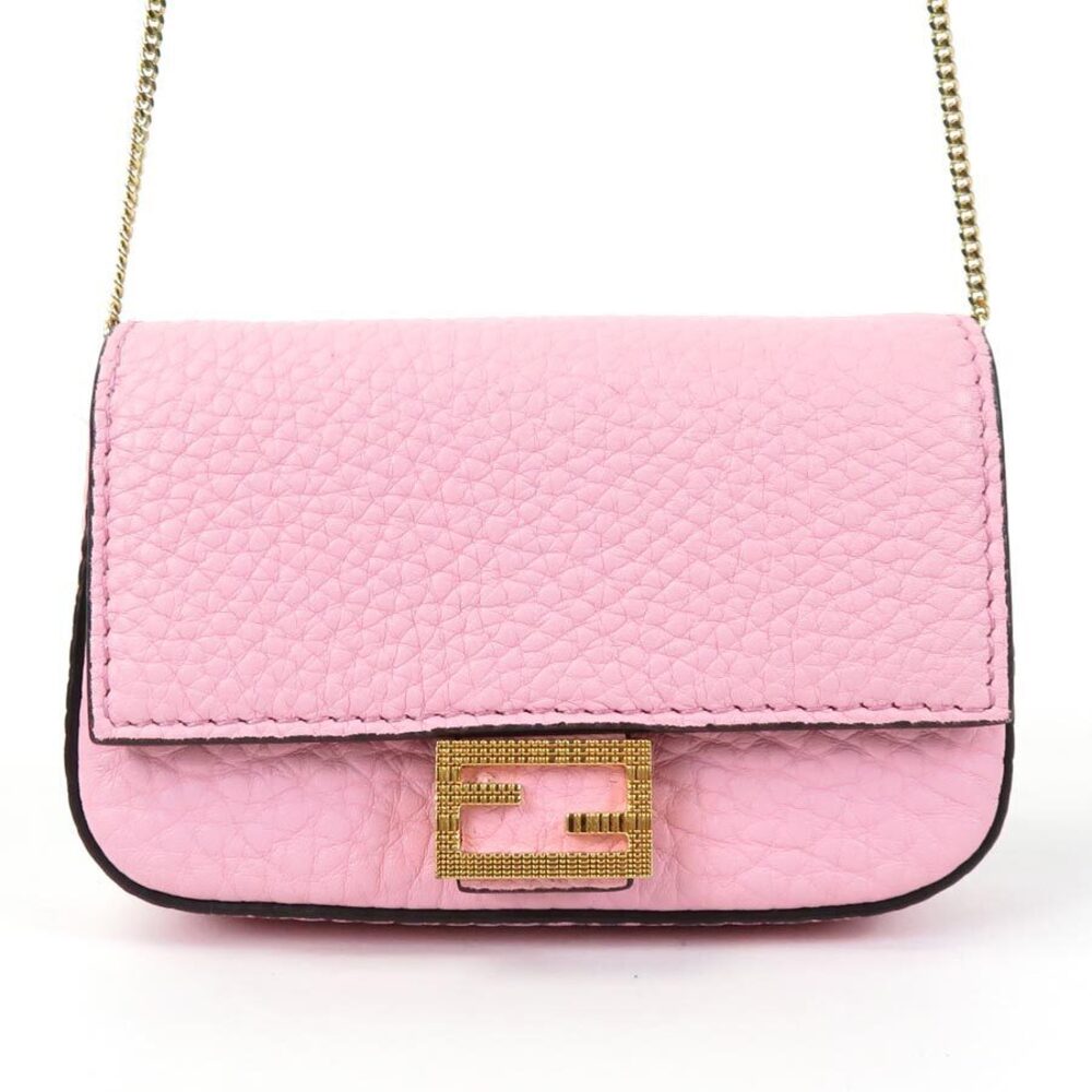 FENDI Baguette Leather Shoulder Bag Perfume Case Pink
